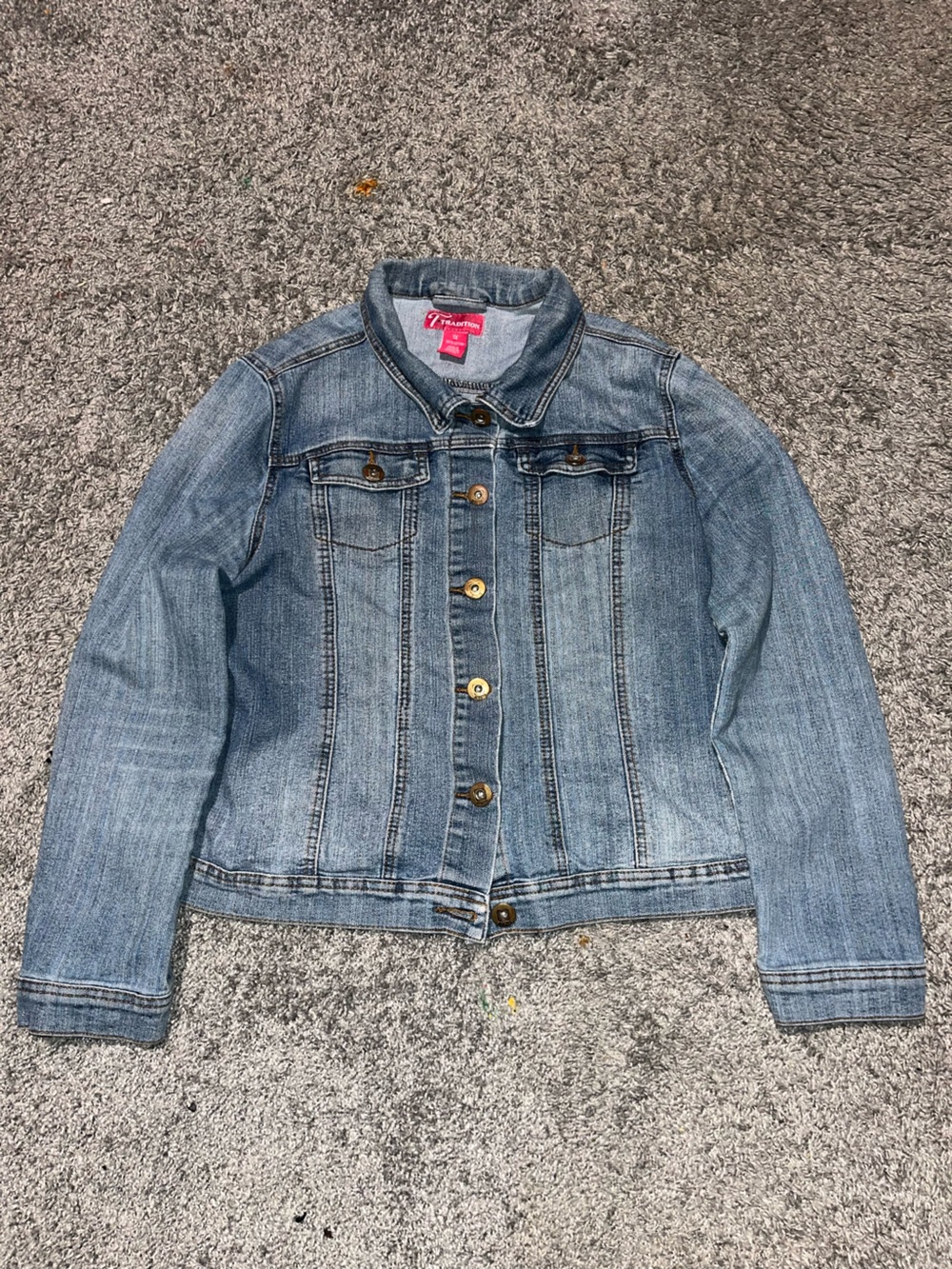 Girls Light Wash Denim Jacket with Button Front
